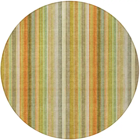 Tan Orange and Green Round Striped Washable Non Skid Indoor Outdoor Area Rug Photo 4