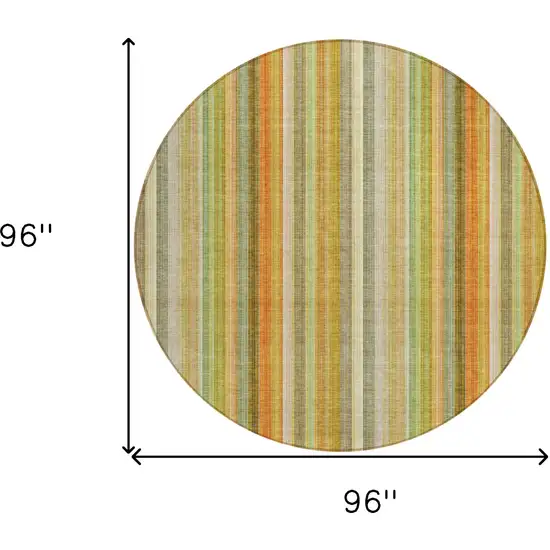 Tan Orange and Green Round Striped Washable Non Skid Indoor Outdoor Area Rug Photo 3