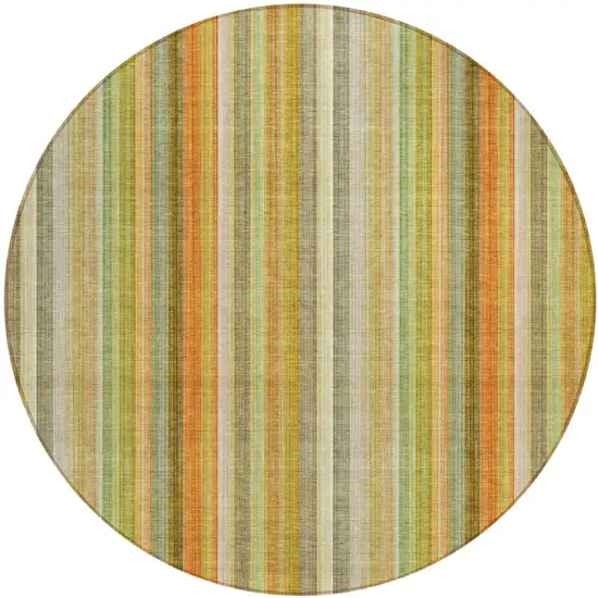 Tan Orange and Green Round Striped Washable Non Skid Indoor Outdoor Area Rug Photo 2