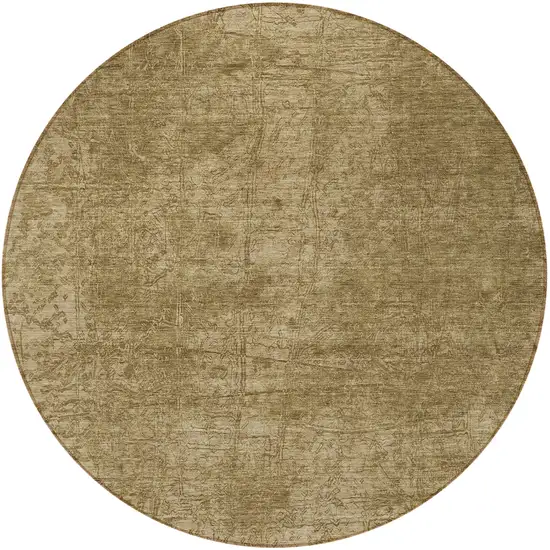 8' Round Tan Round Abstract Washable Non Skid Indoor Outdoor Area Rug Photo 4