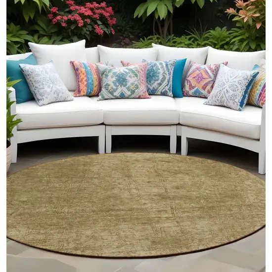 8' Round Tan Round Abstract Washable Non Skid Indoor Outdoor Area Rug Photo 1