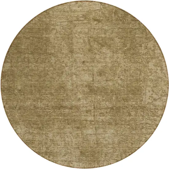 8' Round Tan Round Abstract Washable Non Skid Indoor Outdoor Area Rug Photo 2