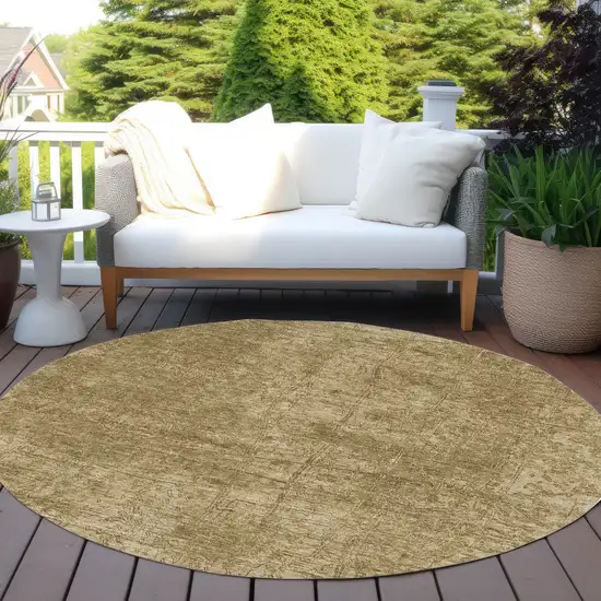 Tan Round Abstract Washable Non Skid Indoor Outdoor Area Rug Photo 8