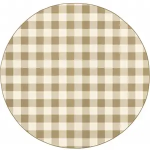 Photo of 8' Round Tan Round Geometric Stain Resistant Indoor Outdoor Area Rug