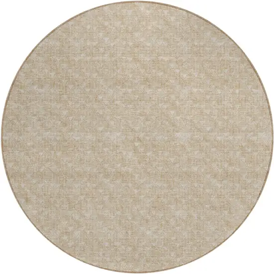 Tan Round Geometric Washable Non Skid Indoor Outdoor Area Rug Photo 2