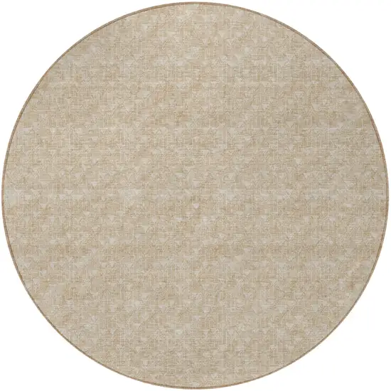 8' Round Tan Round Geometric Washable Non Skid Indoor Outdoor Area Rug Photo 5