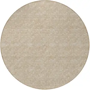 Photo of 8' Round Tan Round Geometric Washable Non Skid Indoor Outdoor Area Rug