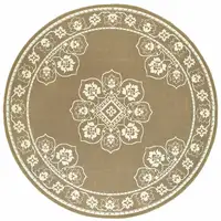 Photo of 8' Round Tan Round Oriental Stain Resistant Indoor Outdoor Area Rug