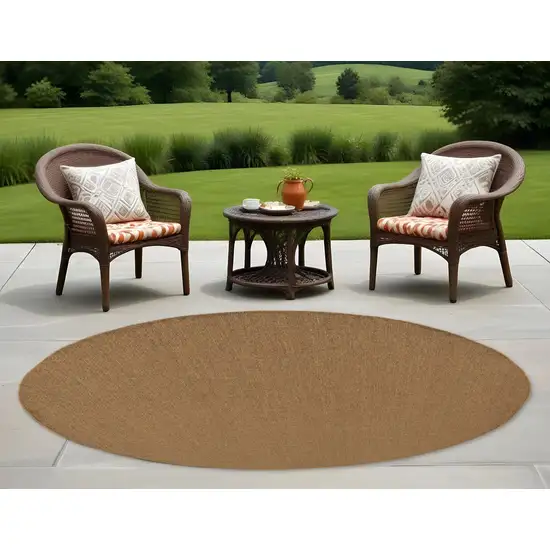 Tan Round Stain Resistant Indoor Outdoor Area Rug Photo 1