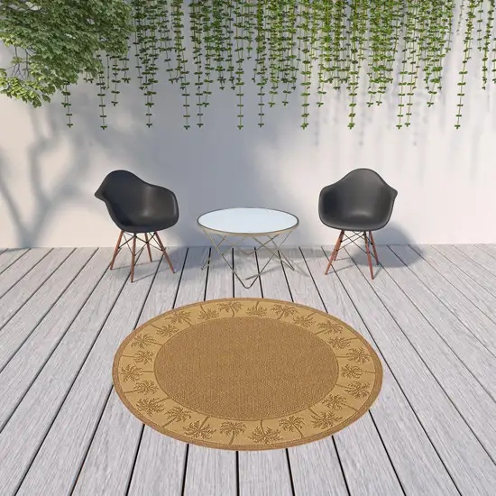 8' Round Tan Round Stain Resistant Indoor Outdoor Area Rug Photo 2