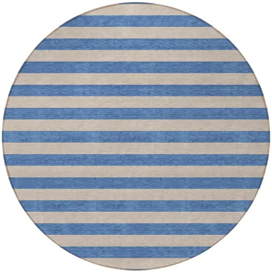 Tan Round Striped Washable Non Skid Indoor Outdoor Area Rug Photo 5