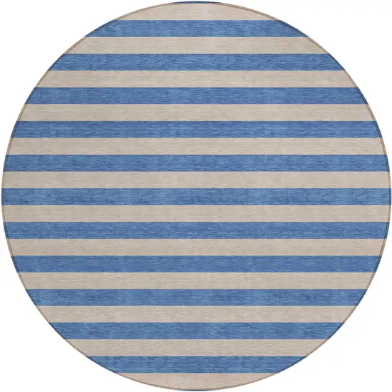 Tan Round Striped Washable Non Skid Indoor Outdoor Area Rug Photo 2