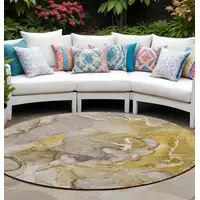 Photo of 8' Round Taupe Round Abstract Washable Non Skid Indoor Outdoor Area Rug