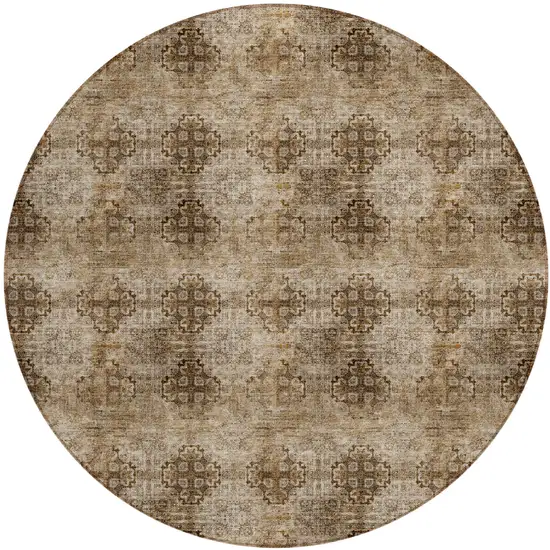 Taupe Round Floral Medallion Washable Non Skid Indoor Outdoor Area Rug Photo 2