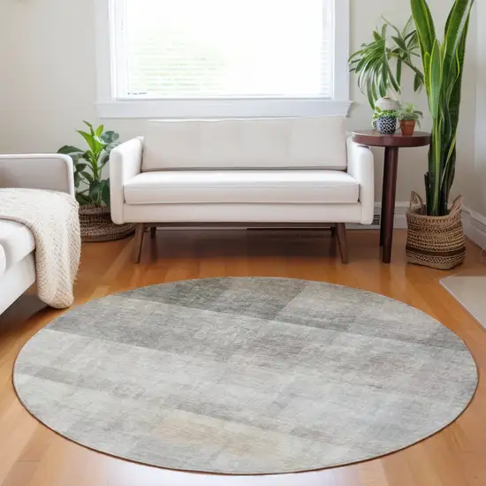 Taupe Round Ombre Washable Non Skid Indoor Outdoor Area Rug Photo 9