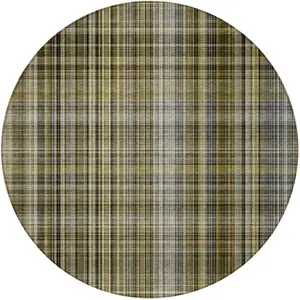 Photo of 8' Round Taupe Round Plaid Washable Non Skid Indoor Outdoor Area Rug