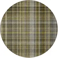 Photo of 8' Round Taupe Round Plaid Washable Non Skid Indoor Outdoor Area Rug