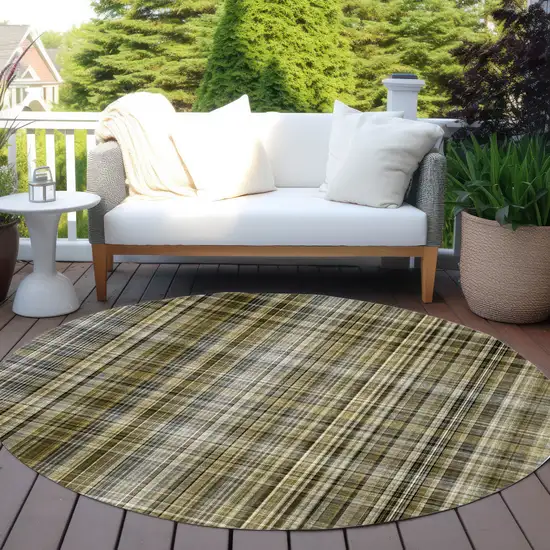 Green Beige and Gray Round Plaid Washable Non Skid Indoor Outdoor Area Rug Photo 6