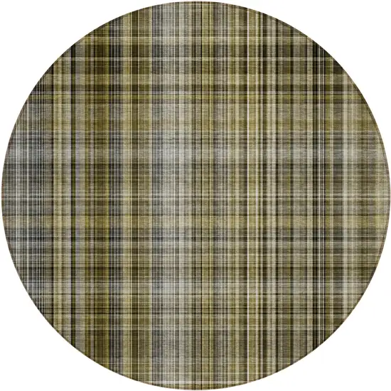 8' Round Taupe Round Plaid Washable Non Skid Indoor Outdoor Area Rug Photo 1