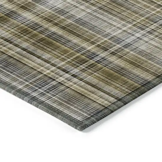 Green Beige and Gray Round Plaid Washable Non Skid Indoor Outdoor Area Rug Photo 5