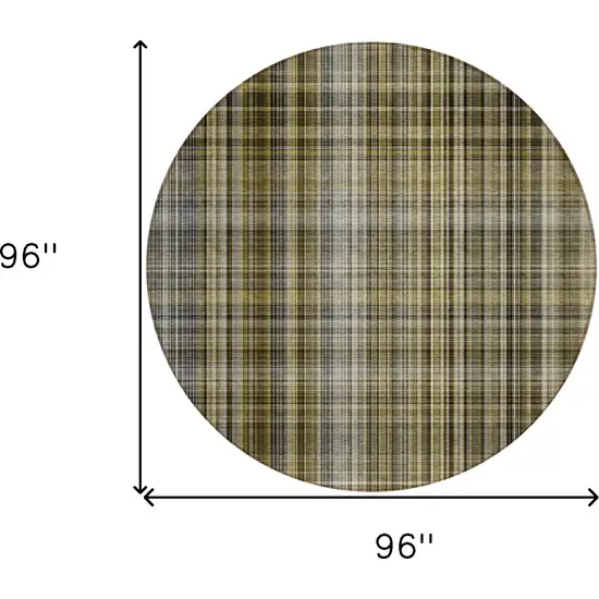 8' Round Taupe Round Plaid Washable Non Skid Indoor Outdoor Area Rug Photo 8