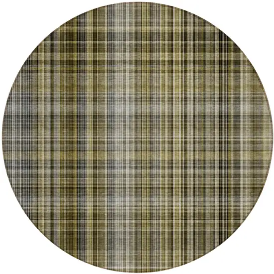 Green Beige and Gray Round Plaid Washable Non Skid Indoor Outdoor Area Rug Photo 2