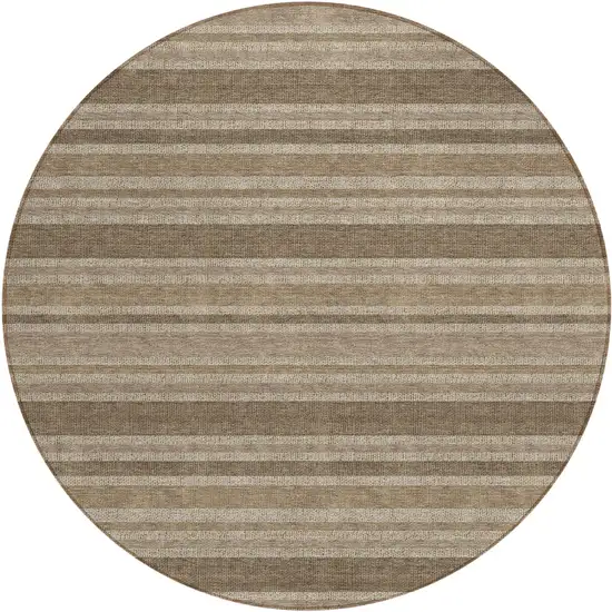 Taupe Round Striped Washable Indoor Outdoor Area Rug Photo 2