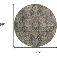 Photo of 8' Round Taupe and Dark Taupe Round Oriental Washable Non Skid Indoor Outdoor Area Rug