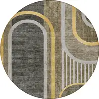 Photo of 8' Round Taupe and Gray Round Abstract Washable Non Skid Indoor Outdoor Area Rug