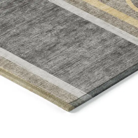 Gray Green and Gold Round Abstract Washable Non Skid Indoor Outdoor Area Rug Photo 5