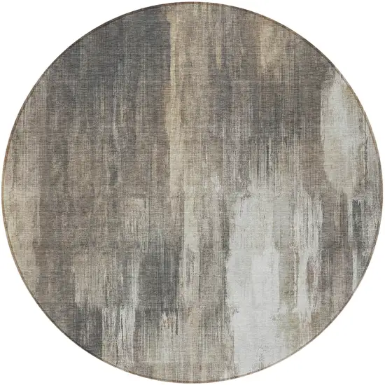 8' Round Taupe and Gray Round Abstract Washable Non Skid Indoor Outdoor Area Rug Photo 5