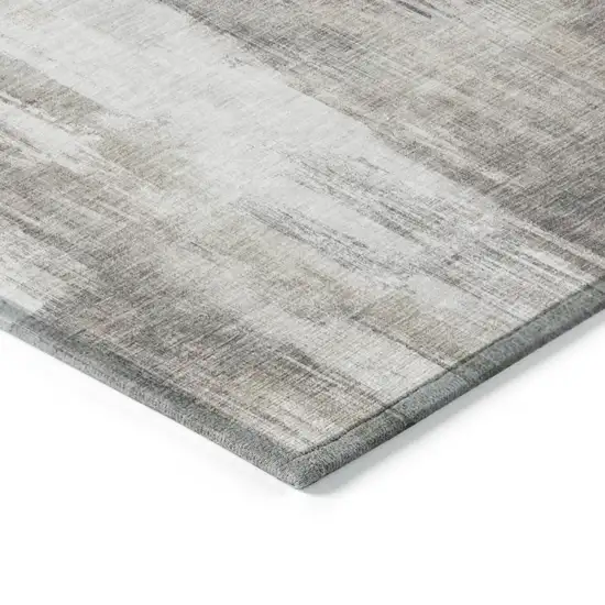 8' Round Taupe and Gray Round Abstract Washable Non Skid Indoor Outdoor Area Rug Photo 7