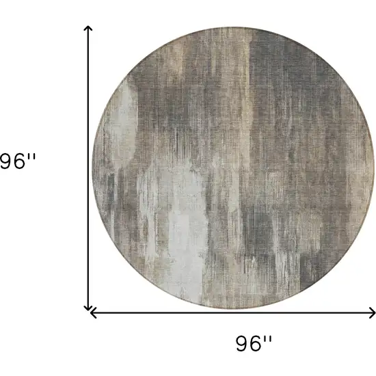 8' Round Taupe and Gray Round Abstract Washable Non Skid Indoor Outdoor Area Rug Photo 3