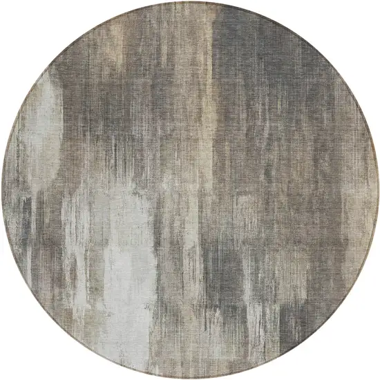 8' Round Taupe and Gray Round Abstract Washable Non Skid Indoor Outdoor Area Rug Photo 2