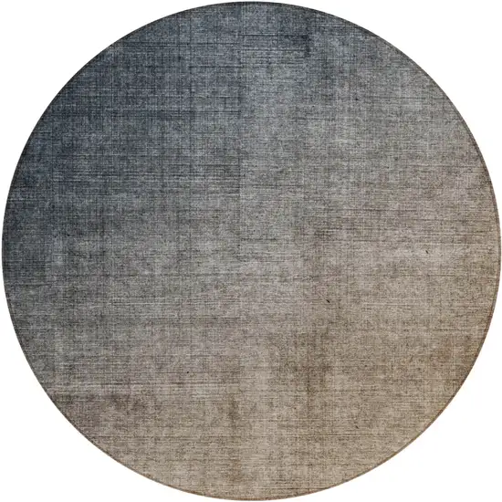 8' Round Taupe and Gray Round Ombre Washable Non Skid Indoor Outdoor Area Rug Photo 2