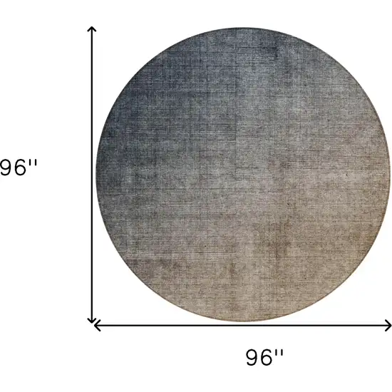 8' Round Taupe and Gray Round Ombre Washable Non Skid Indoor Outdoor Area Rug Photo 3