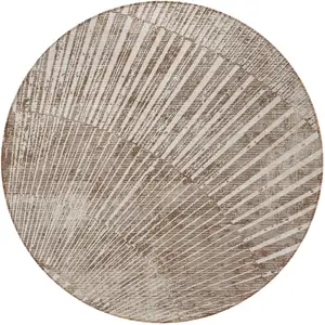 Photo of 8' Round Taupe and Ivory Round Abstract Washable Non Skid Indoor Outdoor Area Rug