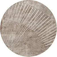 Photo of 8' Round Taupe and Ivory Round Abstract Washable Non Skid Indoor Outdoor Area Rug