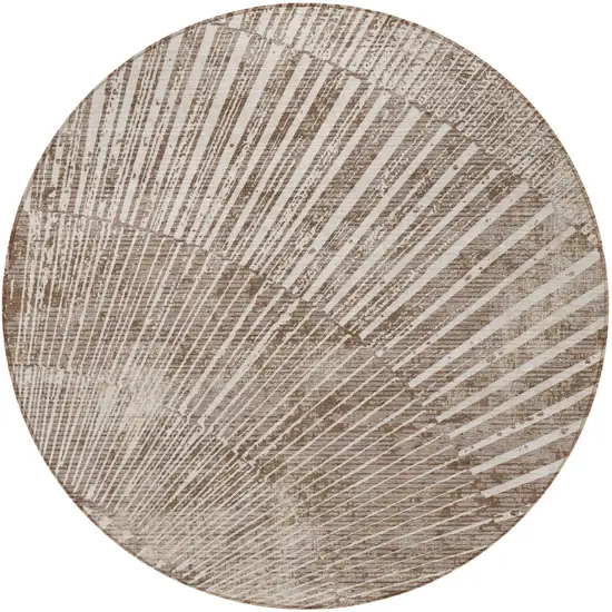 8' Round Taupe and Ivory Round Abstract Washable Non Skid Indoor Outdoor Area Rug Photo 4