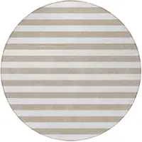 Photo of 8' Round Taupe and White Round Striped Washable Non Skid Indoor Outdoor Area Rug