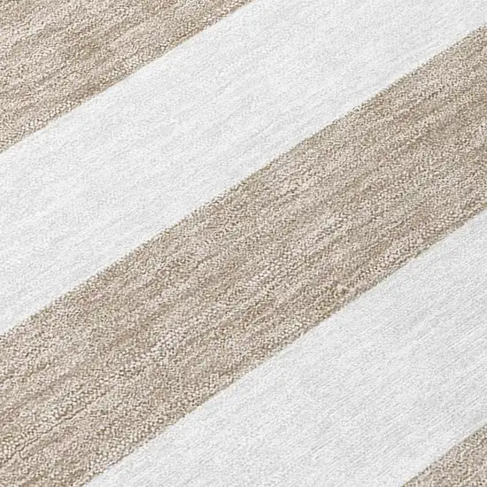 Taupe and White Round Striped Washable Indoor Outdoor Area Rug Photo 9