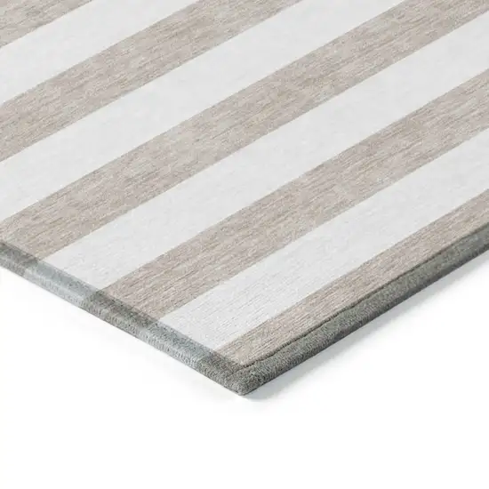 8' Round Taupe and White Round Striped Washable Non Skid Indoor Outdoor Area Rug Photo 5