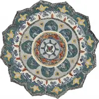 Photo of 4' Round Teal Decorative Floral Area Rug