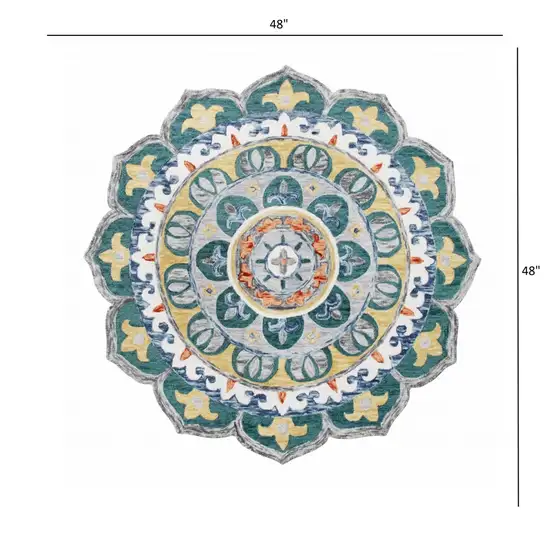 4' Round Teal Floral Mandala Area Rug Photo 4