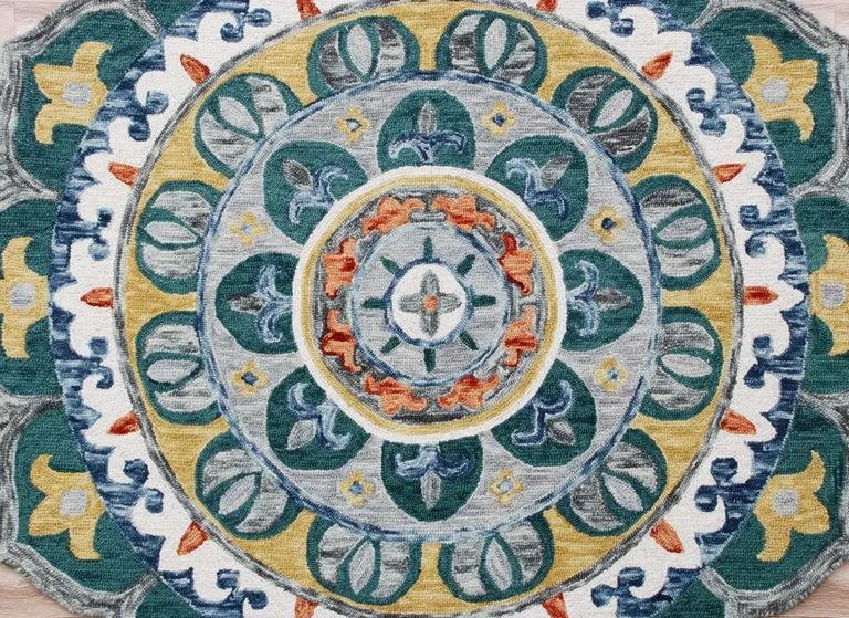 4' Round Teal Floral Mandala Area Rug Photo 2