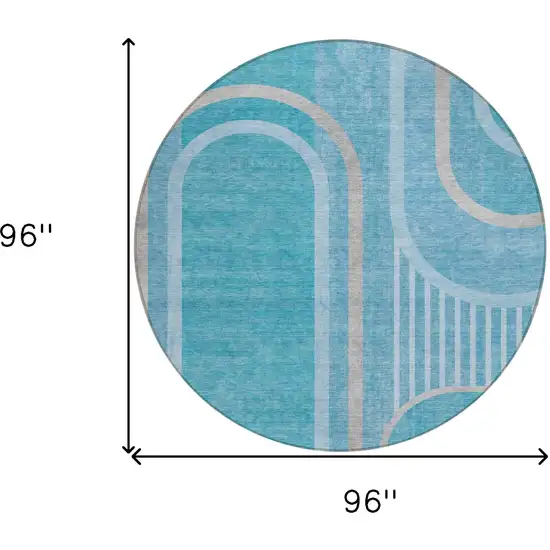 Teal Round Abstract Washable Indoor Outdoor Area Rug Photo 3