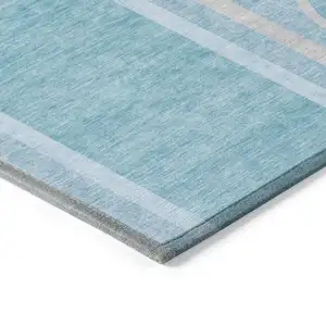 Photo of 8' Round Teal Round Abstract Washable Non Skid Indoor Outdoor Area Rug