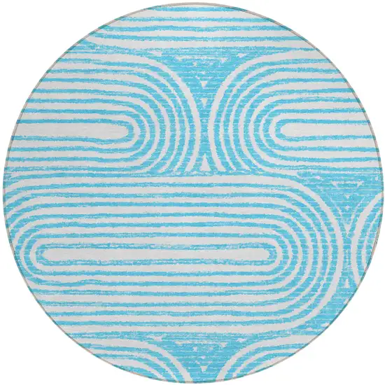 Teal Round Abstract Washable Non Skid Indoor Outdoor Area Rug Photo 2