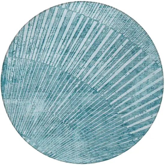 Teal Round Abstract Washable Non Skid Indoor Outdoor Area Rug Photo 5