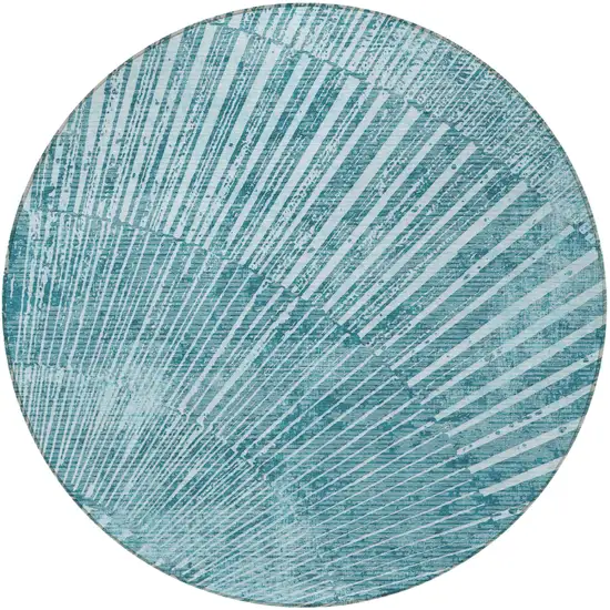 8' Round Teal Round Abstract Washable Non Skid Indoor Outdoor Area Rug Photo 4